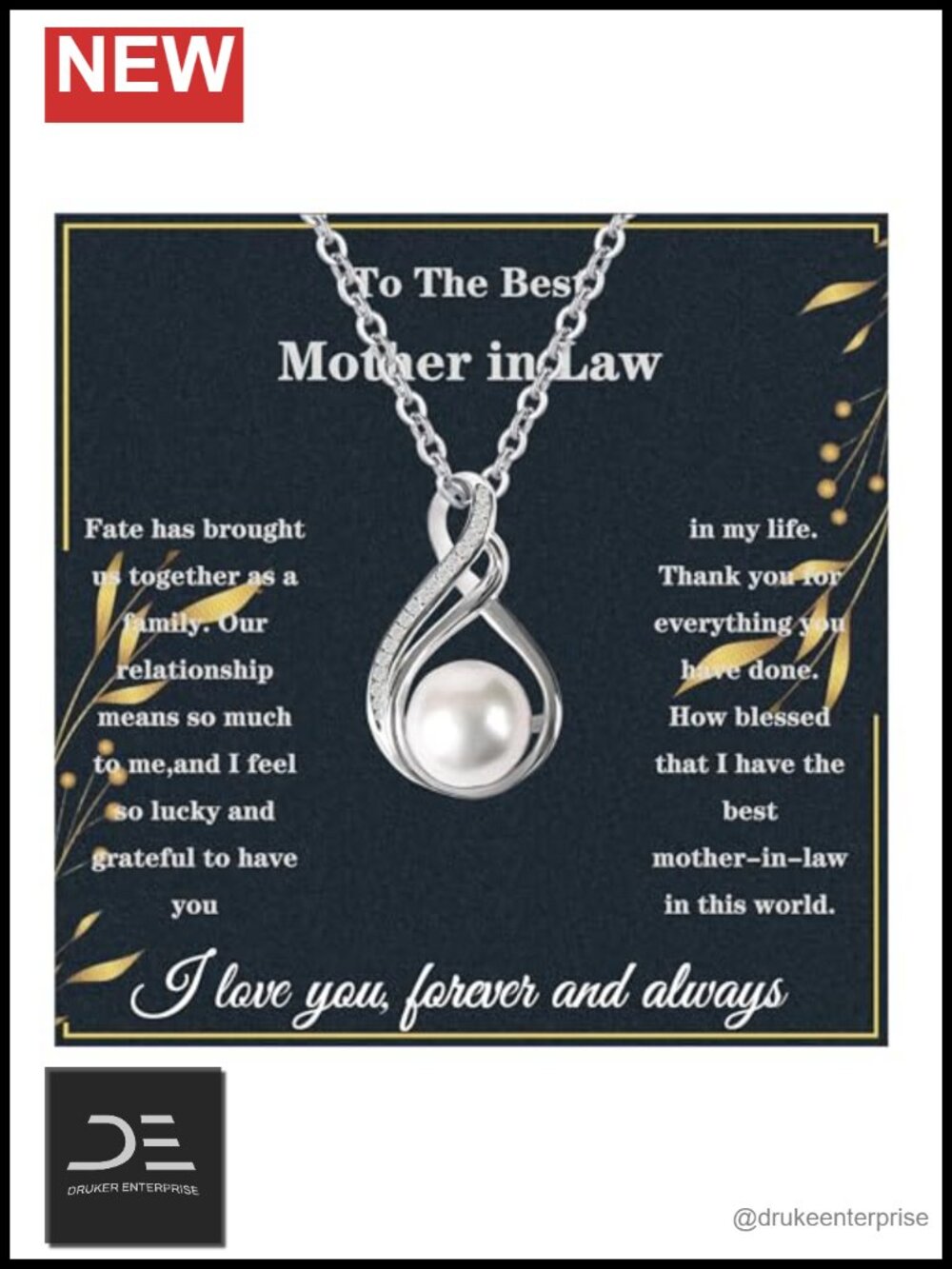925 Sterling Silver Mother in Law Pendant Necklace with Pearl, Gift Box